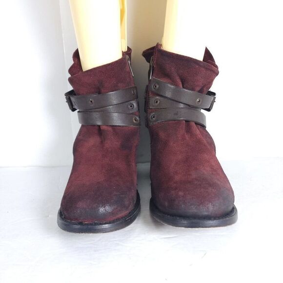 Freebird by Steven Women's Blaze US 10 Burgundy Leather Zip Heeled Ankle Boots - Picture 3 of 12
